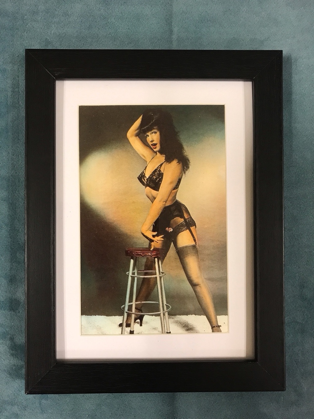 Bettie Page Pin Up Girl Matted and Framed Postcard/Print 6” x 8"